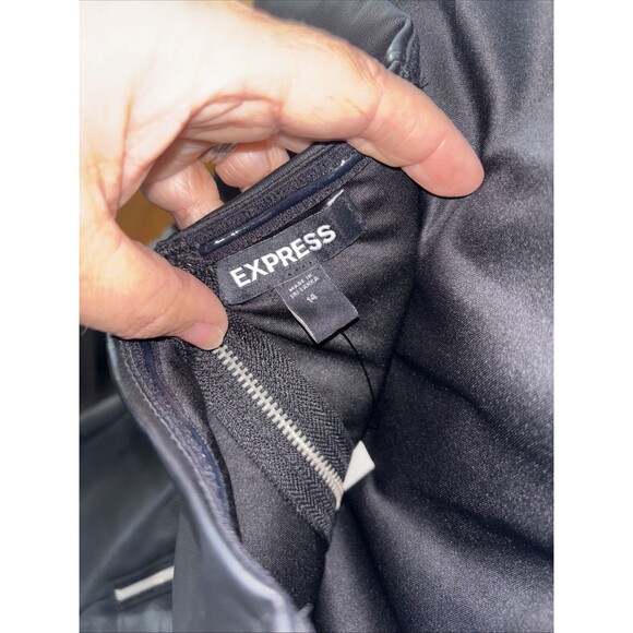 Express Faux Leather Romper Black New Strapless Pockets Belted Lined Cuffed 14 - Picture 8 of 9